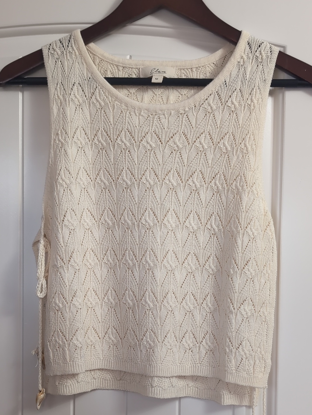 Elan Cream Openwork Knit Tank Top
